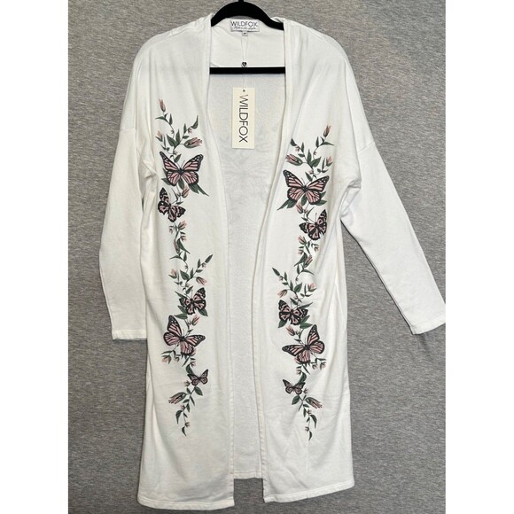 Wildfox BRIDE‎ Open Front Robe Cardigan Duster Size S Floral Butterfly Bohemian - Picture 1 of 7